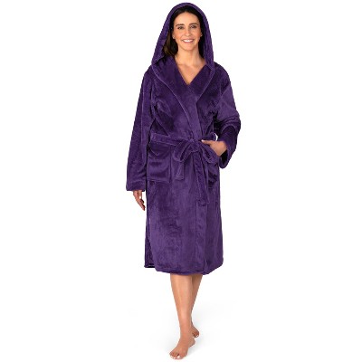PAVILIA Women Robe with Hood, Fleece Plush Soft Long Hooded Robe, Fluffy Fuzzy Cozy Warm Bathrobe Shower Spa House