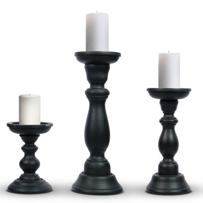 Mela Artisans Tuli Handcrafted Candleholder in Matt Black, Set of 3