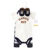 Hudson Baby Infant Boy Cotton Bodysuit, Pant and Shoe Set, Brown Navy Mamas Boy - image 2 of 4