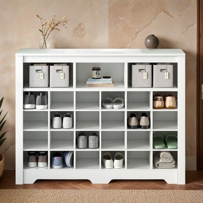 Sleek Design 24 Shoe Cubby Console, Modern Shoe Cabinet with Curved Base, Versatile Sideboard with High-quality - Leovsnove