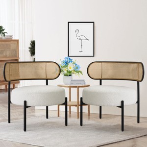White Rattan Boucle Accent Chair,Comfy Accent Chair With Thick Seat Pad,Cane Accent Chair,Rattan Accent Chair Set Of 2-Cuddlewood - 1 of 4