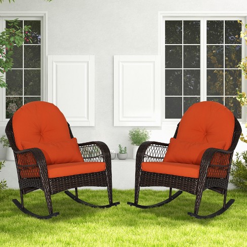 Costway 2pcs Patio Wicker Rocking Chair W seat Back Cushions