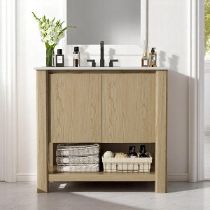 Mshliw 36" Bathroom Vanity with Large Cabinet, Soft-Close Doors, 45-Degree Free Handle Design & Open Bottom Shelf - 1 of 4