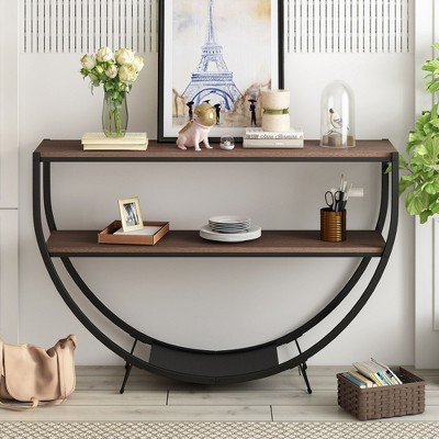 NicBex Demilune Shape Console Table with Textured Metal Frame,Industrial Style Entryway Table,Sofa Table for Entryway,Hallway,Living Room