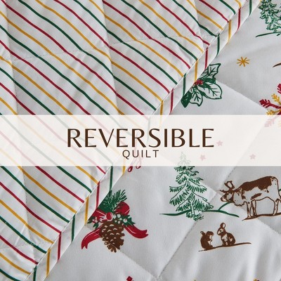 Jolly Spirit Twin Reversible Microfiber Holiday Quilt Set