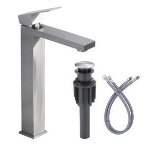 WOWOW Single Handle Single Hole High Arc Bathroom Faucet with Supply Line Included in Brushed Nickel - 1 of 4