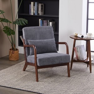 KTMBDW Mid Century Modern Accent Chair with Lumbar Pillow, Relaxing Armchair with Solid Wood Frame & Soft Cushion for Living Room - 1 of 4