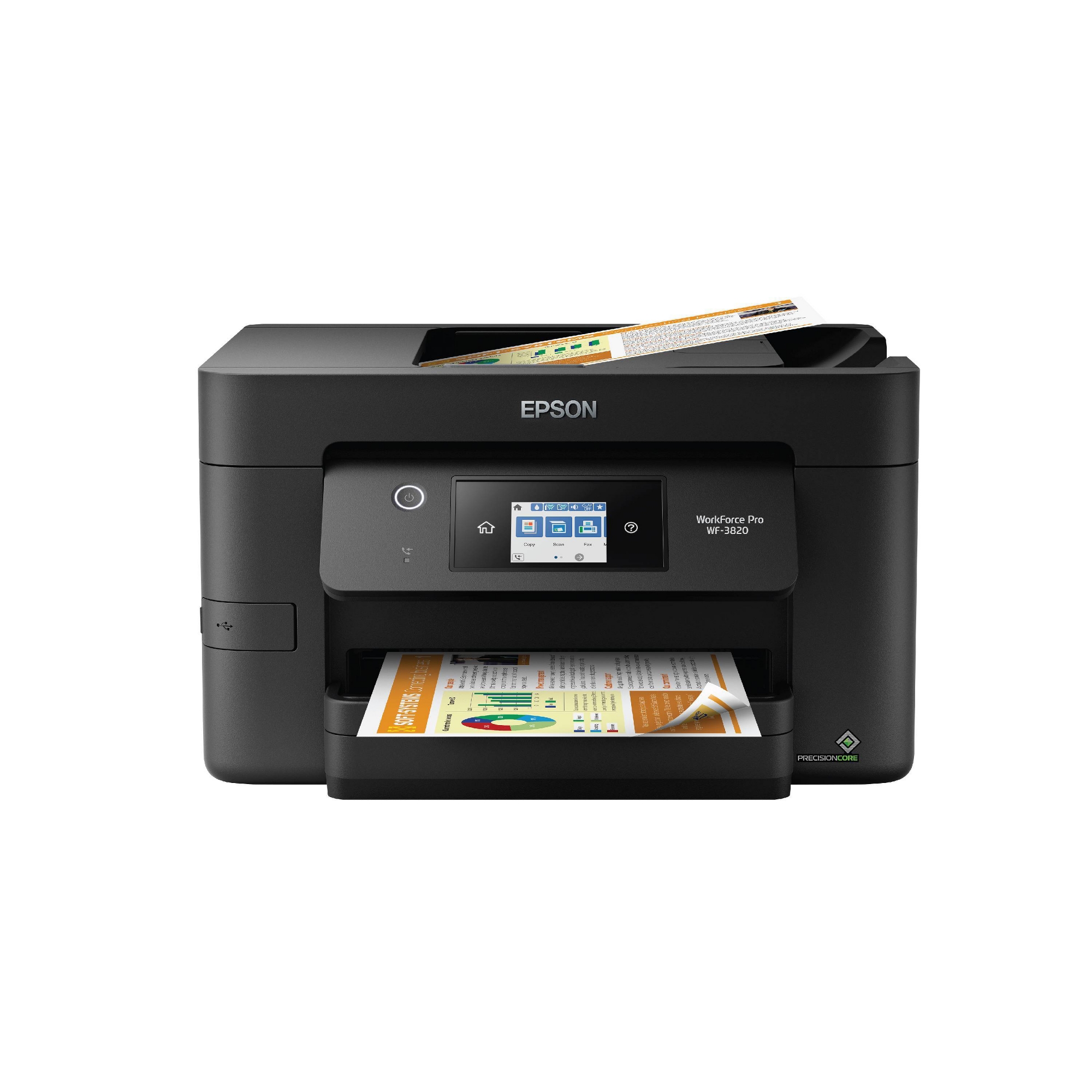 Epson WorkForce Pro WF-3820 Wireless All-in-One Printer - Black: USB, Wi-Fi, AirPrint