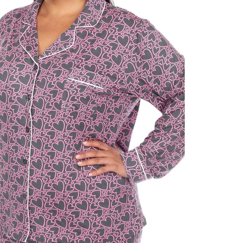 Plus Size Long Sleeve Heart Print Pajama Set - White Mark, 5 of 6
