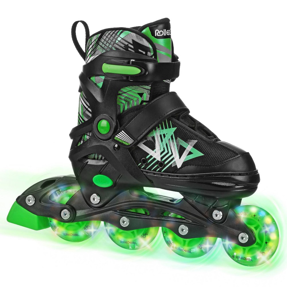 Photos - Roller Skates Roller Derby Stryde Lighted Boy's Adjustable Inline Skate - Black/Green S 