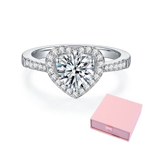 Promise Rings for Couples – Adjustable Matching Rings for BF and GF – Pure 925 Sterling Silver Zircon Heart Cutout Rings - 1 of 4