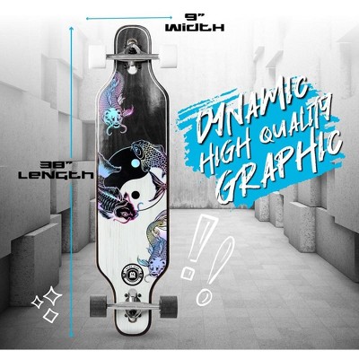 38" Black and White Maple Drop-Through Longboard Skateboard