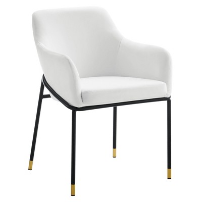 White Velvet Upholstered Arm Chair with Metal Legs