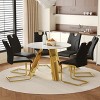 FURNIinspire Dining Sets Round Dining Set, 42" White Sintered Stone Dining Table And 6 Black Dining Chairs With Golden Stainless Steels Legs - 2 of 4