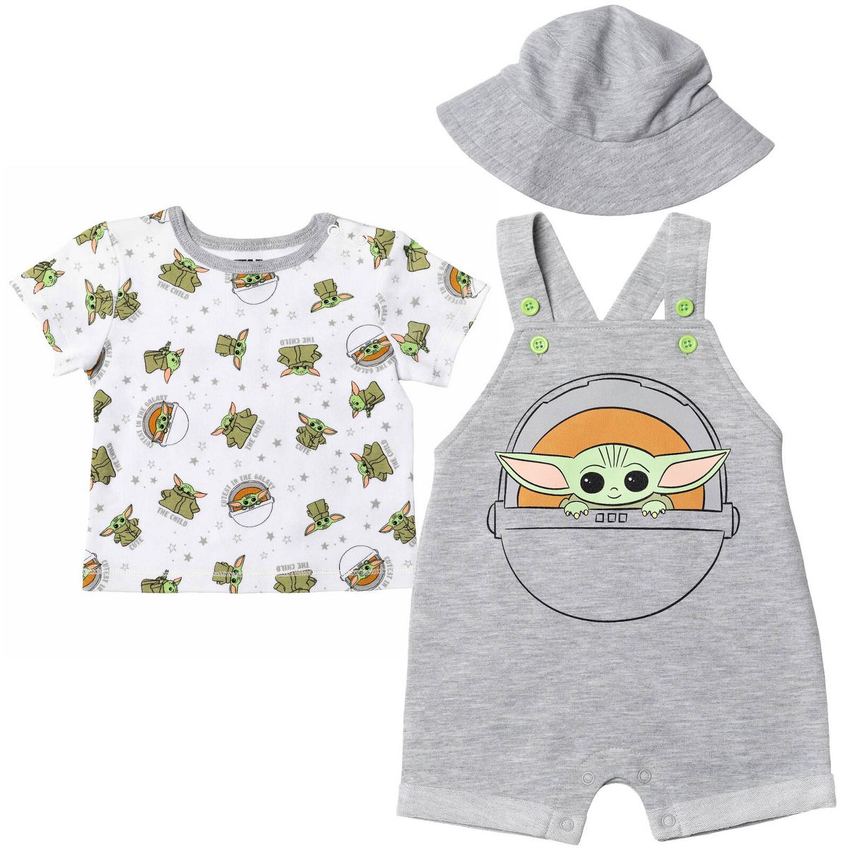 Star Wars Baby Boys' Shortall T-Shirt and Bucket Hat Set Newborn to Infant