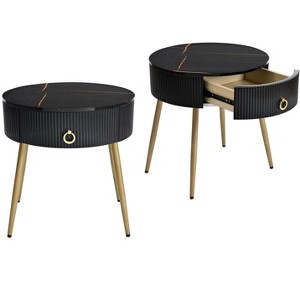 NicBex Coffee Tables for Living Room �19.6" Round Coffee Table Set of 2 Modern Fluted 2 Side Table Set with Drawers and Golden Legs, White+Gold - 1 of 4