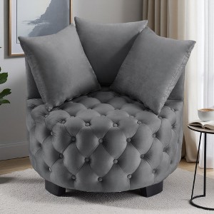 30.5" Velvet Tufted Leisure Chair with Cushions and Round Back - 1 of 4