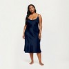Anna-Kaci Lounge Women's PLus Size Satin Midi Slip Dress with Draped Neckline and Smooth Glossy Fabric - 2 of 4