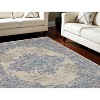 Ivory and Blue Floral Medallion Distressed Non Skid Area Rug - 2 of 4