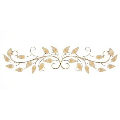 Stratton Home Decor Hand Crafted Horizontal Over the Door Wall Scroll Art in with Leaf Details and Attached Keyhole, Brushed Gold Finish