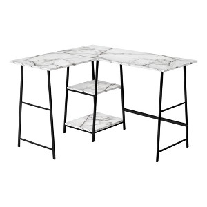 Monarch Specialties Computer Desk Home Office Corner Storage Shelves  L Shape Metal Laminate White Marble Look Black Contemporary Modern - 1 of 4