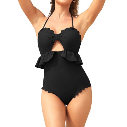 Women Halter One Piece Swimsuits Ruffle Cut Out Tie Knot Front Swimwear  Tummy Control Bathing Suits : Target
