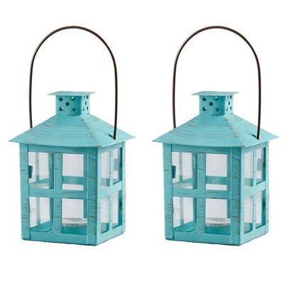 Kate Aspen Vintage Blue Distressed Lantern - Medium (Set of 2) | 14147BL