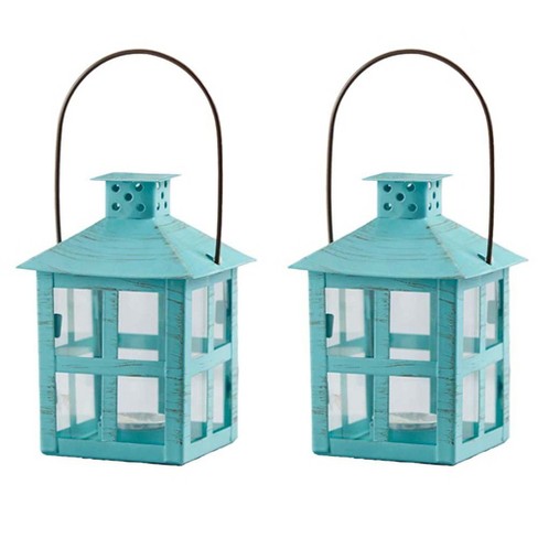Kate Aspen Luminous Distressed Blue Mini-Lantern Tea Light Holder