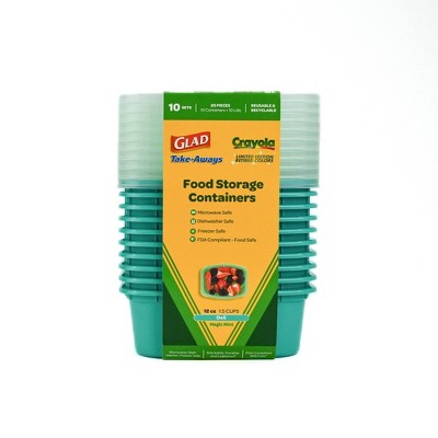 Glad Take-Aways Crayola 12oz/10pk Snack Single Compartment Rectangle Food Storage Containers - Green