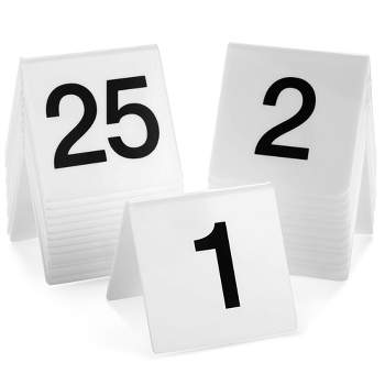 Juvale Set of 25 Acrylic Table Numbers for Wedding Receptions, Plastic Tent Cards Numbered 1-25 for Restaurants, 3 x 2.75 x 2.5 In