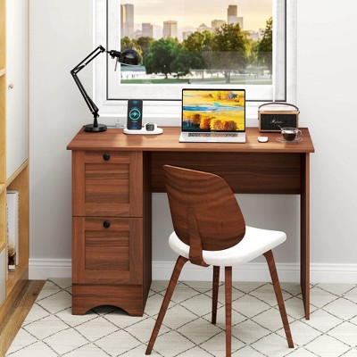 Charming Brown Engineered Wood Computer Desk with 3 Drawers