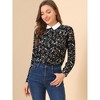 INSPIRE CHIC Women's Floral Printed Button Down Contrast Collar Full Placket Long Sleeve Work Top Blouse Shirts - 3 of 4
