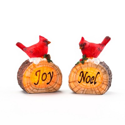 Lakeside Cardinal JOY and Noel Sentiment Figurines - Christmas Accent - 2 Pieces