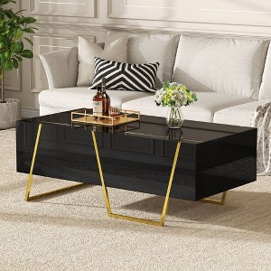 Sapphtopaz 47.3" Modern Coffee Table with Storage Drawers Rectangular Coffee Bar with Elegant Base Center Table for Living Room - 1 of 4