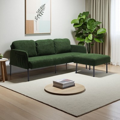 L-Shaped Sectional Sofa with Ottoman, Modern Upholstered Couch for Small Spaces