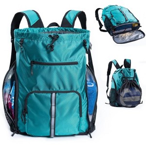 Large Waterproof Beach Backpack, Sandproof Drawstring Bag with Shoe Compartment for Pool, Gym - 1 of 4