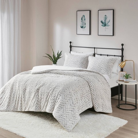 Комплект с одеялом Madison Park Ivory Aurora Plush Down Alternative Comforter Set King/California King, Geometric Pattern, Oeko-Tex Certified, цвет: Слоновая кость