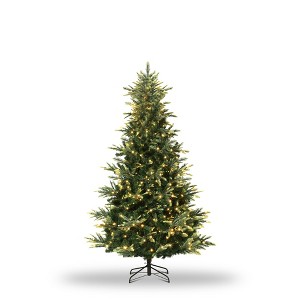 Pre-Lit Artificial Christmas Tree - 800 Warm White Lights, Fire-Resistant Flocked Branches w/Foldable Base for Home/Office - 1 of 4