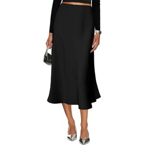 Cheetah Print Satin Midi Skirt - Women's High Waist A-Line Skirt with Elastic Waistband Black - 1 of 4