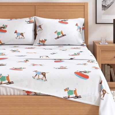 Twin Gray Cotton Flannel Holiday Print Sheet Set