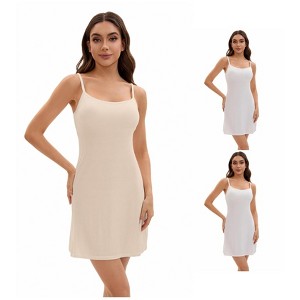 INSPIRE CHIC Women's 3 Packs Adjustable Spaghetti Strap Underdress Full Slips with Built-in Bra Shapewear - 1 of 4