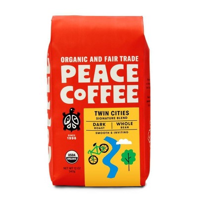 Peace Coffee Organic Fair Trade Twin Cities Blend Dark Roast Whole Bean Coffee- 12oz