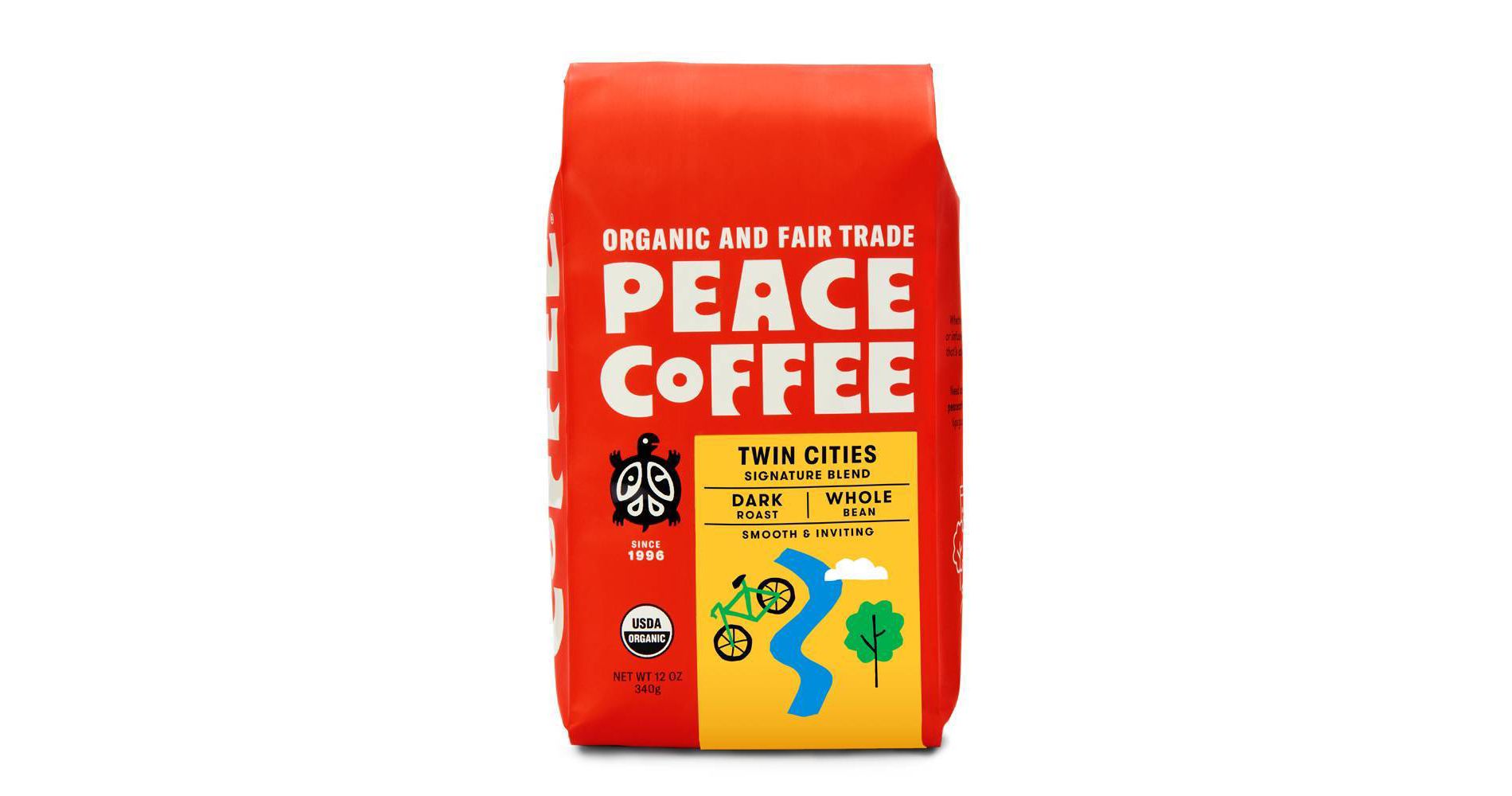 Peace Coffee Organic Fair Trade Twin Cities Blend Dark Roast Whole Bean Coffee - 12oz