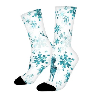 Ice Forest Deer With Snowflakes Women Printed Crew Socks Funny Funky Socks Soft Polyester Novelty Gifts for Artists Men