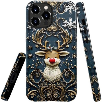 BONGEEK Case Compatible with iPhone 15ProMax,Scratch Resistant Hybrid 2-Layer Hard Shell Bright Phone Case,Christmas Snowflake Reindeer Lovely