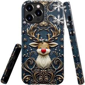 BONGEEK Case Compatible with iPhone 15ProMax,Scratch Resistant Hybrid 2-Layer Hard Shell Bright Phone Case,Christmas Snowflake Reindeer Lovely - 1 of 4