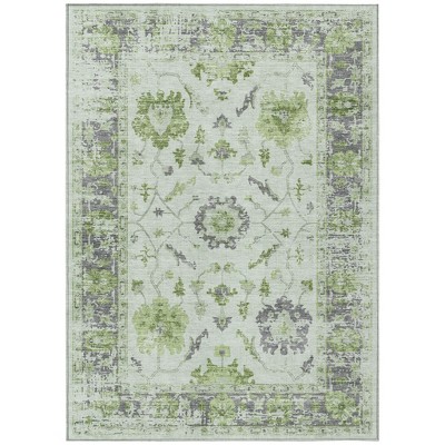 Mint Green And Ivory Floral Washable Indoor Outdoor Area Rug
