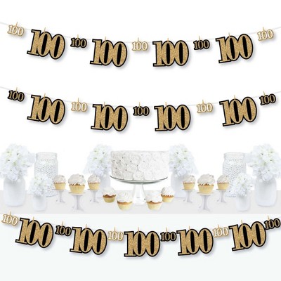 Big Dot of Happiness Adult 100th Birthday - Gold - Birthday Party DIY Decorations - Clothespin Garland Banner - 44 Pieces