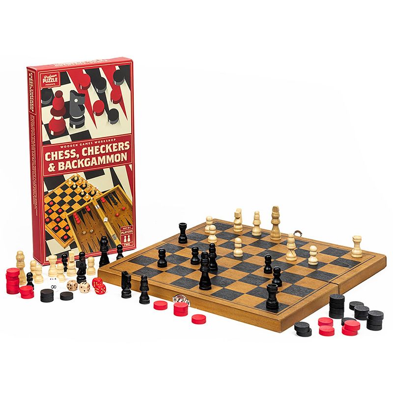 Professor Puzzle USA, Inc. Chess | Checkers | Backgammon Classic Wooden Family Board Games, 1 of 3