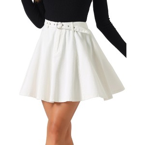 INSPIRE CHIC Women's Vintage Summer High Waist with Belt A-Line Mini Jean Skirts - 1 of 4
